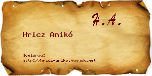 Hricz Anikó névjegykártya